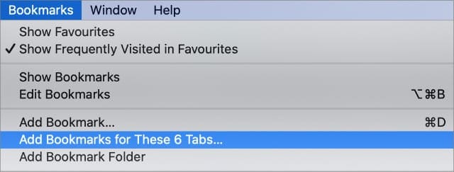 Add Bookmarks for Multiple tabs option in Mac Safari