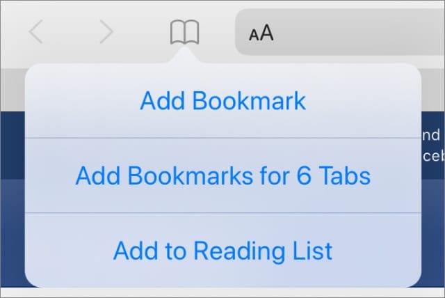 Add Bookmarks for multiple tabs option in Safari