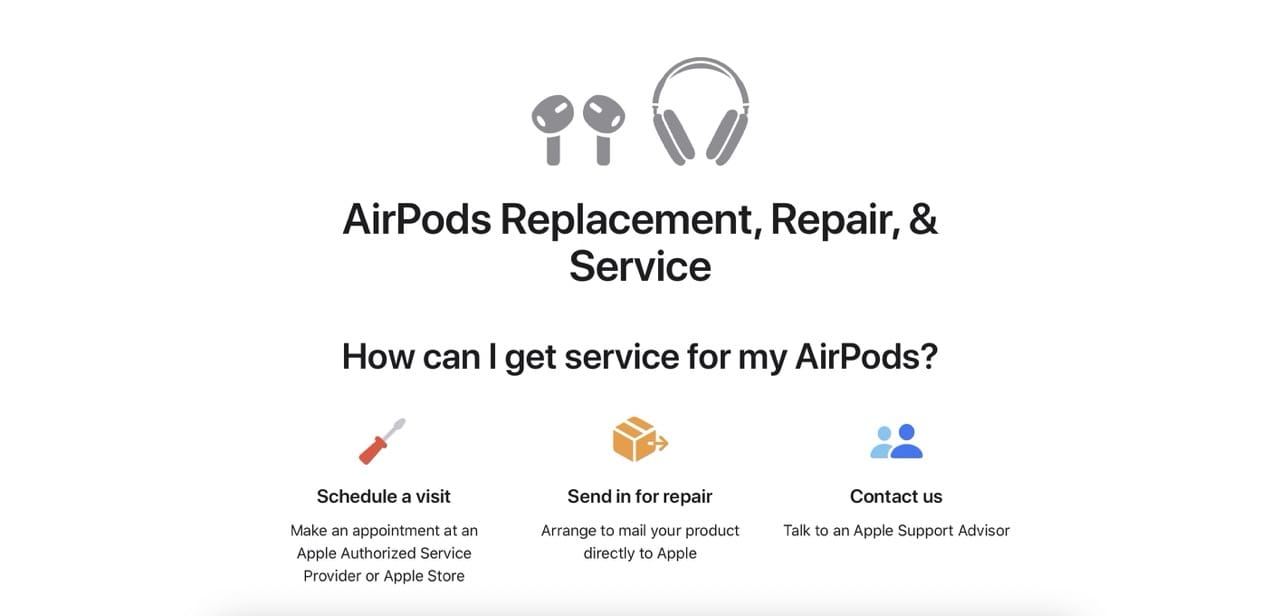Screenshot of the AirPods replacement screen