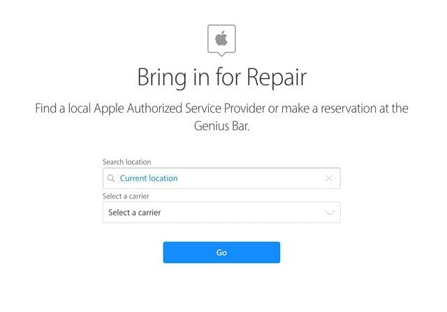 apple support website bring in for repair