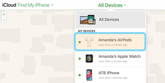 Find My iPhone AirPods from All Devices List