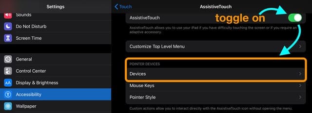 set up a mouse for iPadOS in accessibility settings