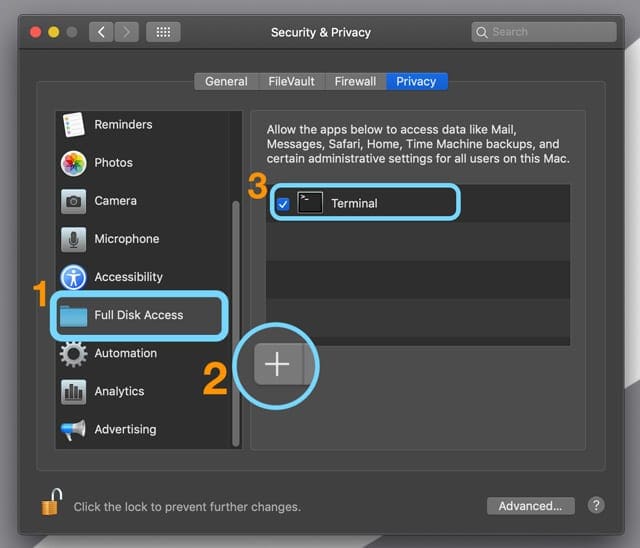 Grant Full Disk Access to an App in macOS Mojave
