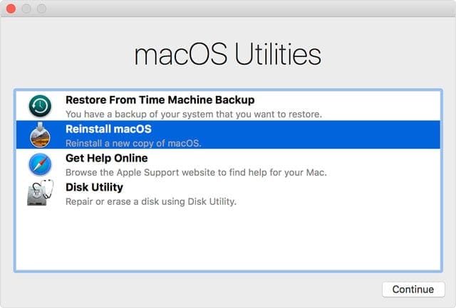 reinstall macOS using Recovery Mode menu