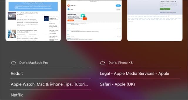 Safari Tabs on other Apple devices