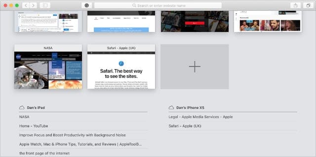 Tabs from other devices on Mac Safari